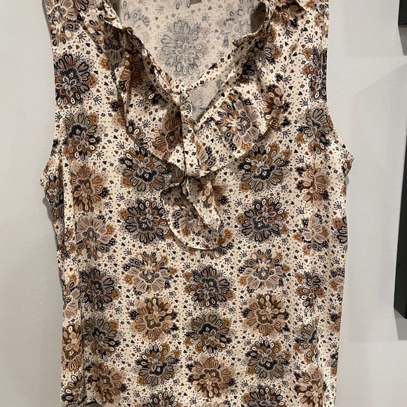 Ann Taylor Loft Ruffle Tie Neck Mixed Media Shell Sleeveless Keyhole Blouse, XL - Picture 3 of 9